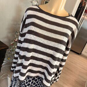 EILEEN FISHER Organic Linen Knit long sleeve boat neck oversized Stripe Top